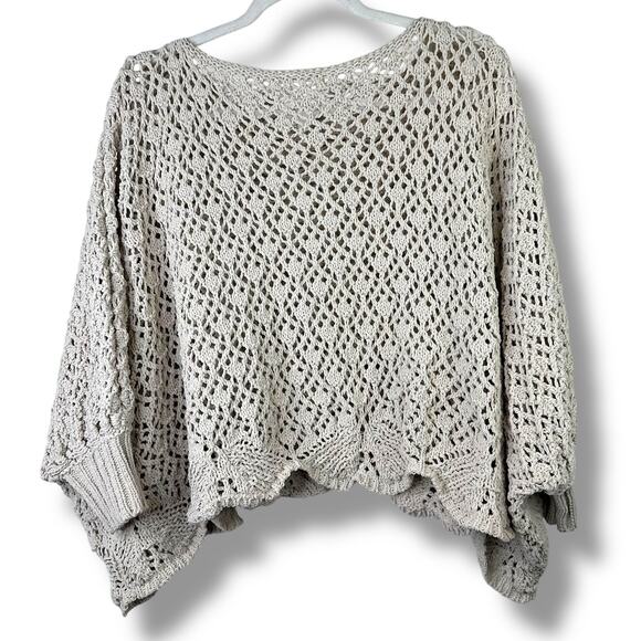 Jessica Simpson Cream Crochet Open Knit Boat Neck Bat Wing Sweater Small - Picture 4 of 6